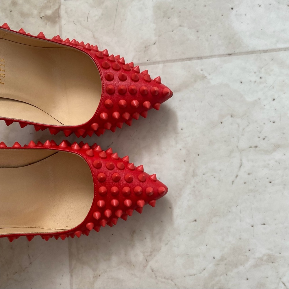 Christian Louboutin Pigalle Spikes 120 Pointed Toe Red Leather Pumps Heels 6.5 - Picture 8 of 14